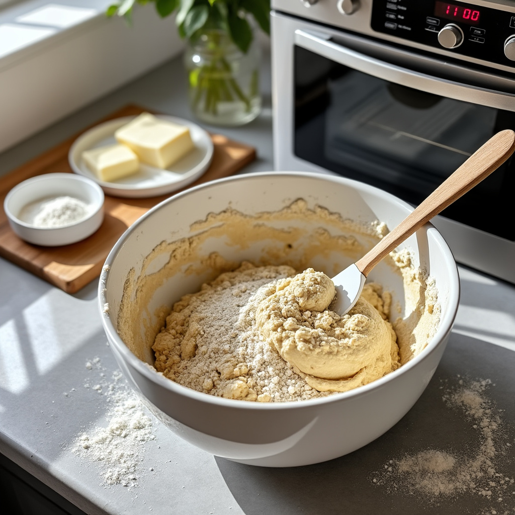 Mixing the dough for keto bagels.