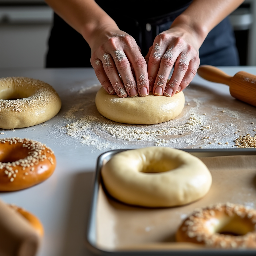 Shaping the keto bagels.