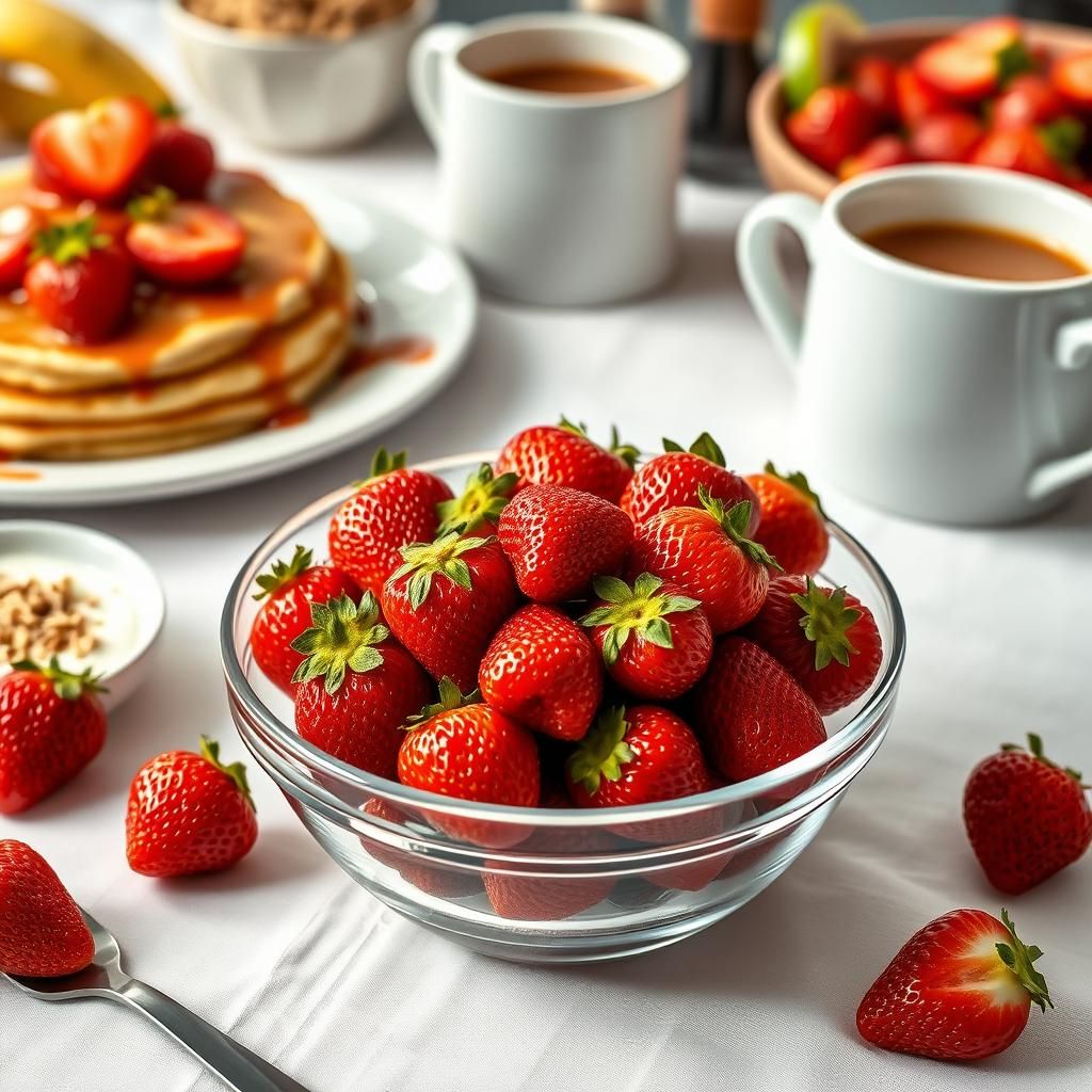 Air-Fried Strawberries on a Breakfast Table