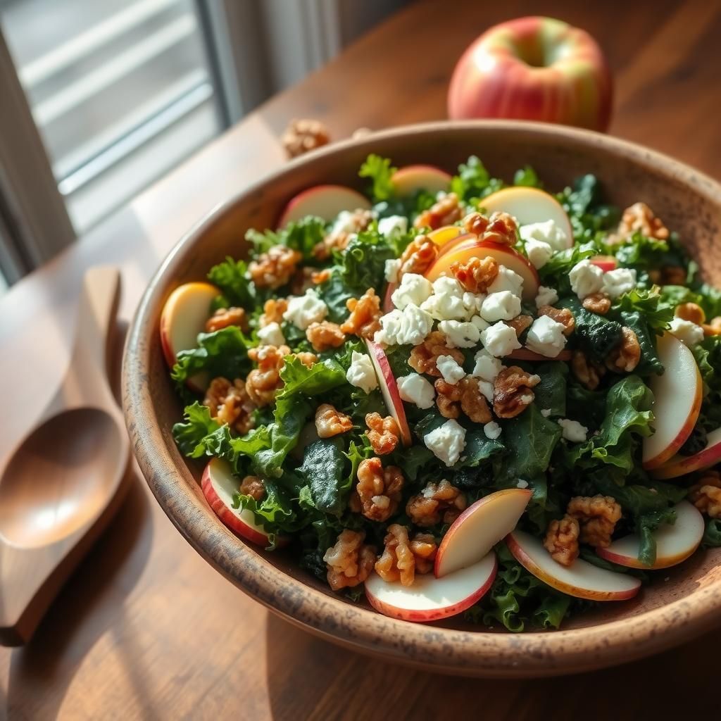 Apple, Walnut, and Feta Kale Salad Preparation