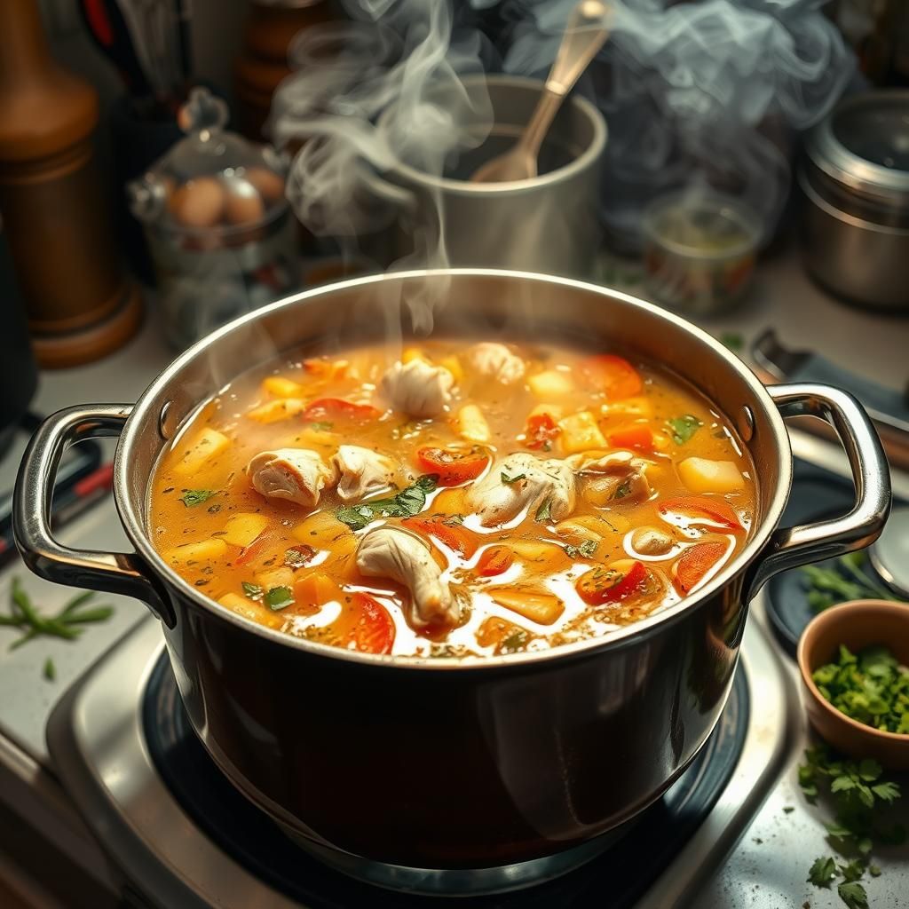 Aromatic Chicken Soup Simmering