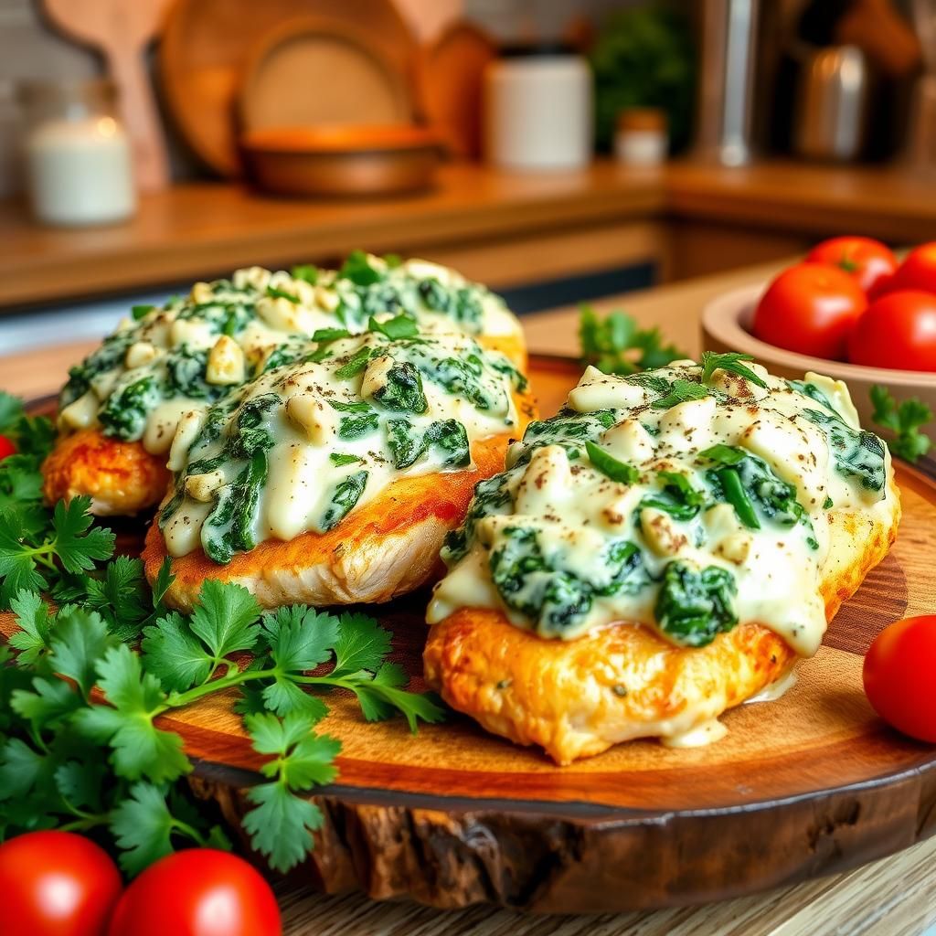 Baked Chicken with Spinach Artichoke Dip