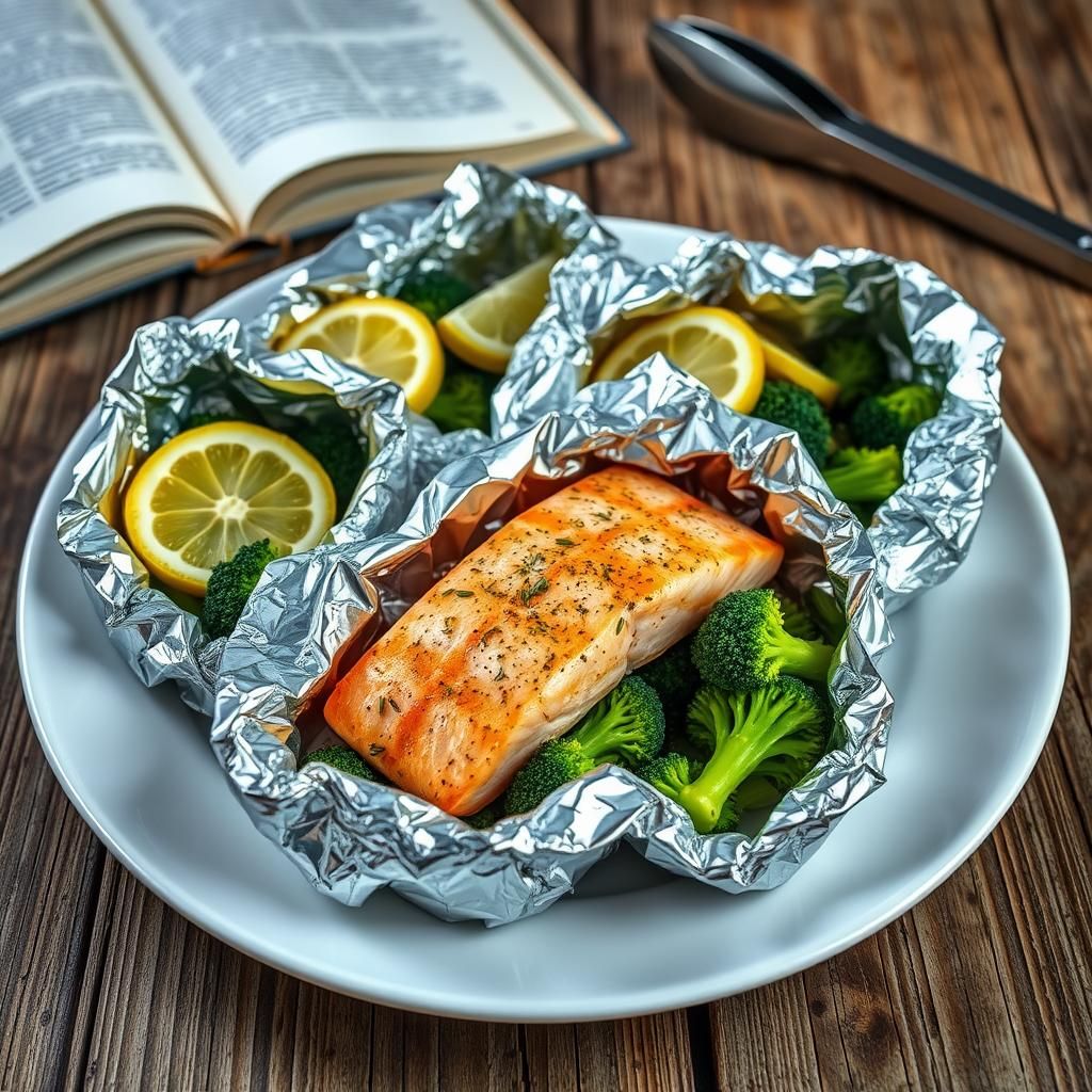 Baked Salmon & Broccoli Foil Packets - Final dish