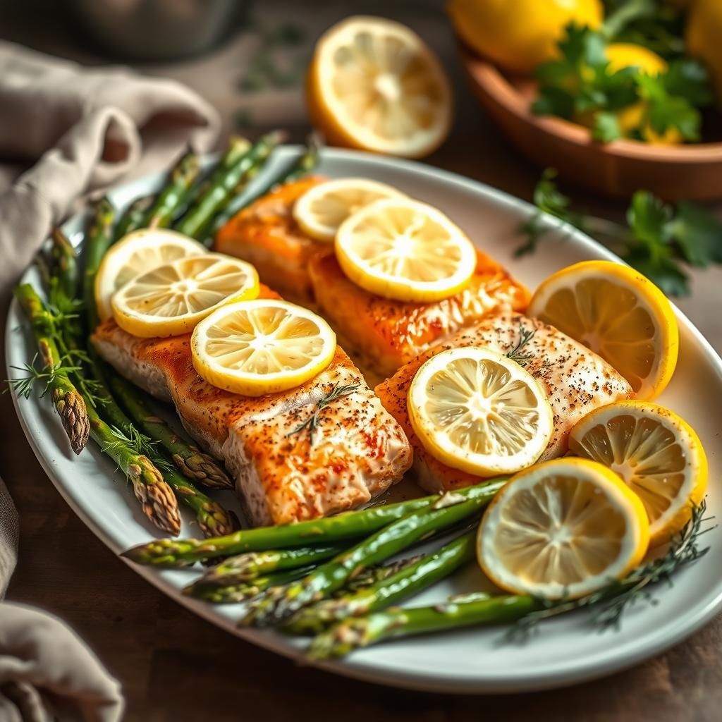 Baked Salmon with Asparagus Delight