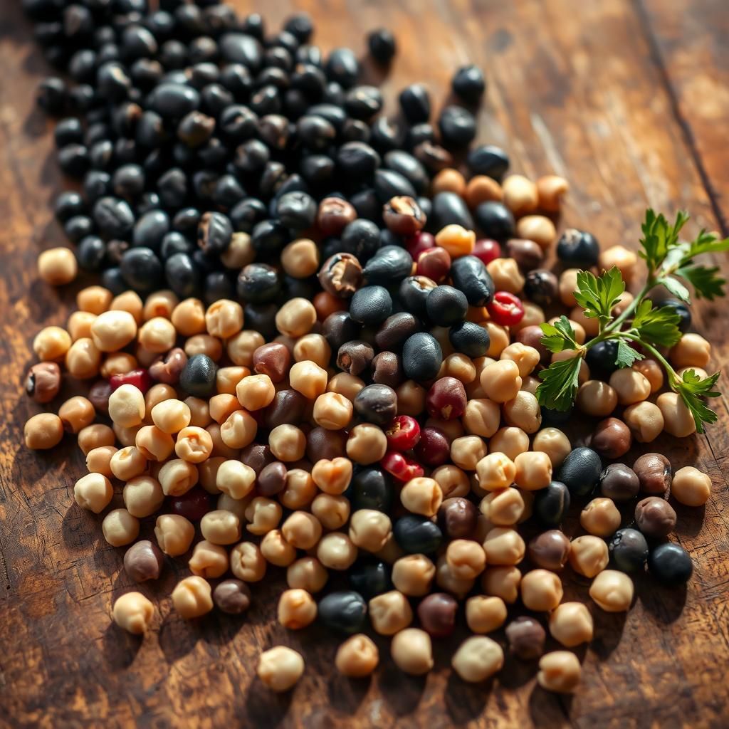 Beans and Legumes on a Wooden Surface
