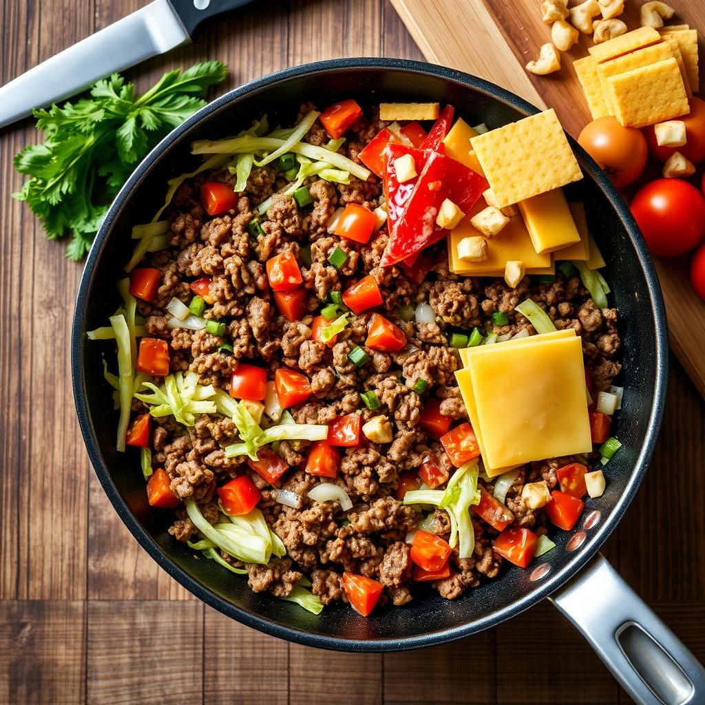 Cheesy Ground Beef and Cabbage Skillet