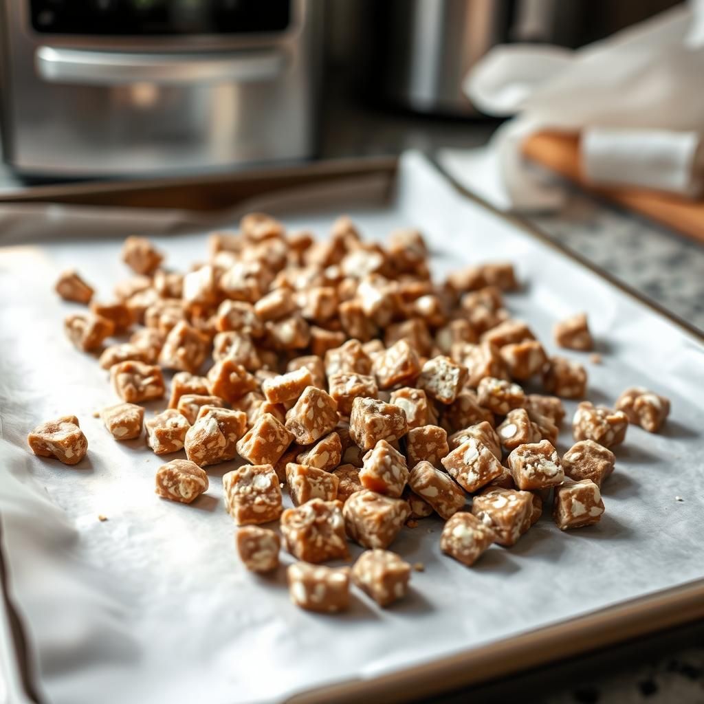 Chilled Puppy Chow on Baking Sheet