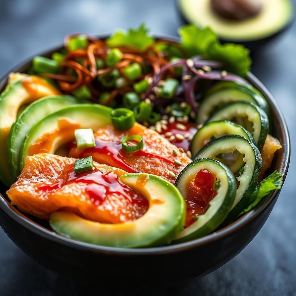 Close-Up of Finished Sushi Bowl