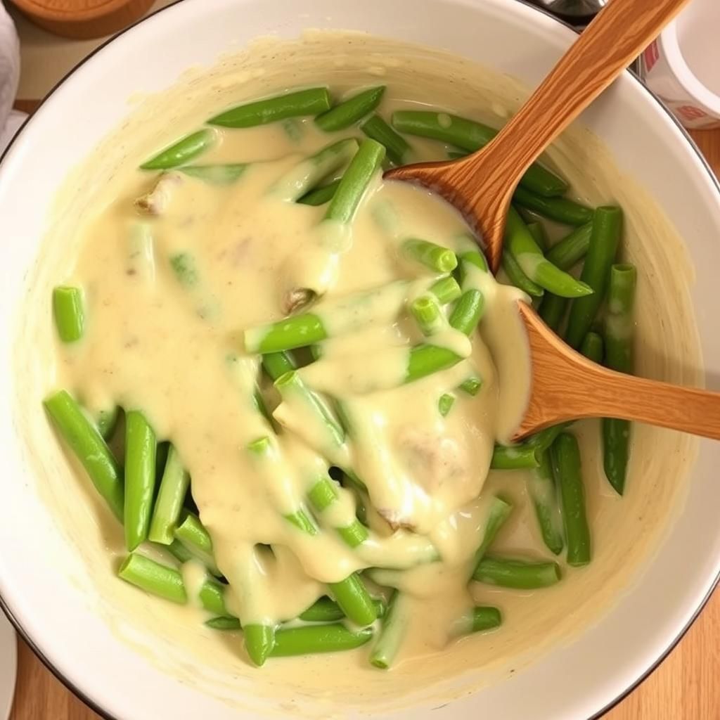 Combining Green Beans and Cream Sauce