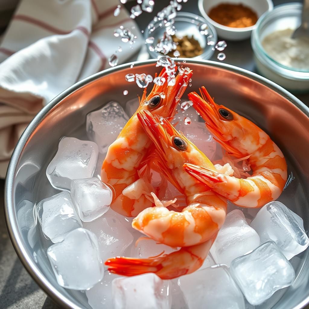 Cooling Shrimp with Ice Bath
