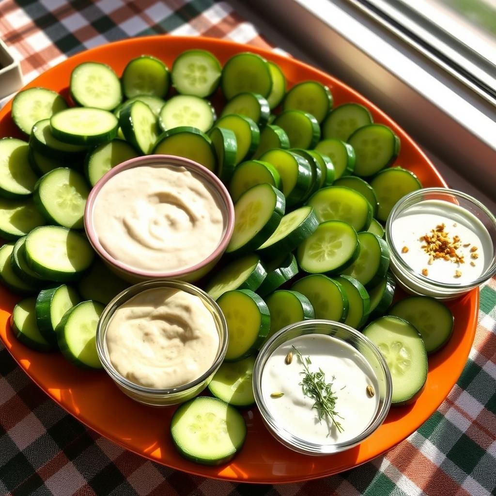 Crisp Cucumber with Dips - Final dish photo (Cucumber Slices with Dip)