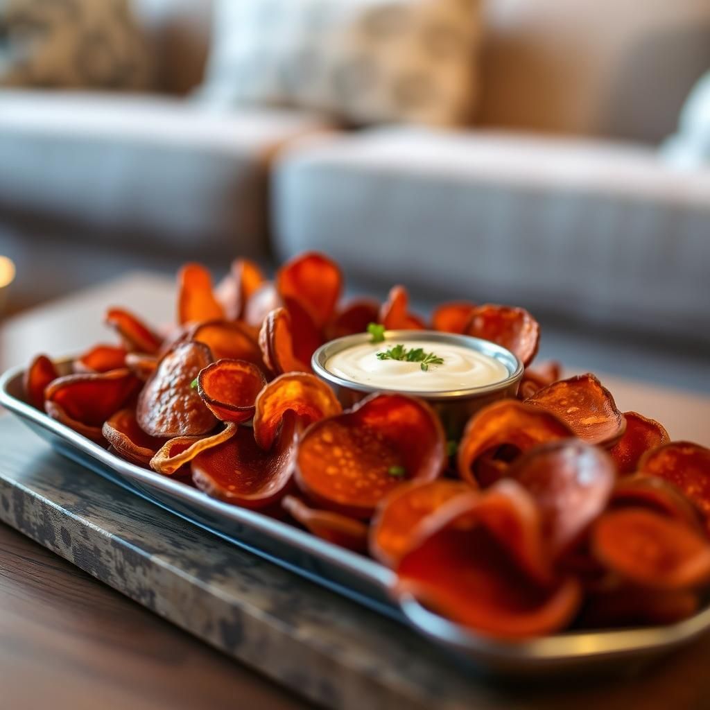 Crispy Pepperoni Chips with Dipping Sauce