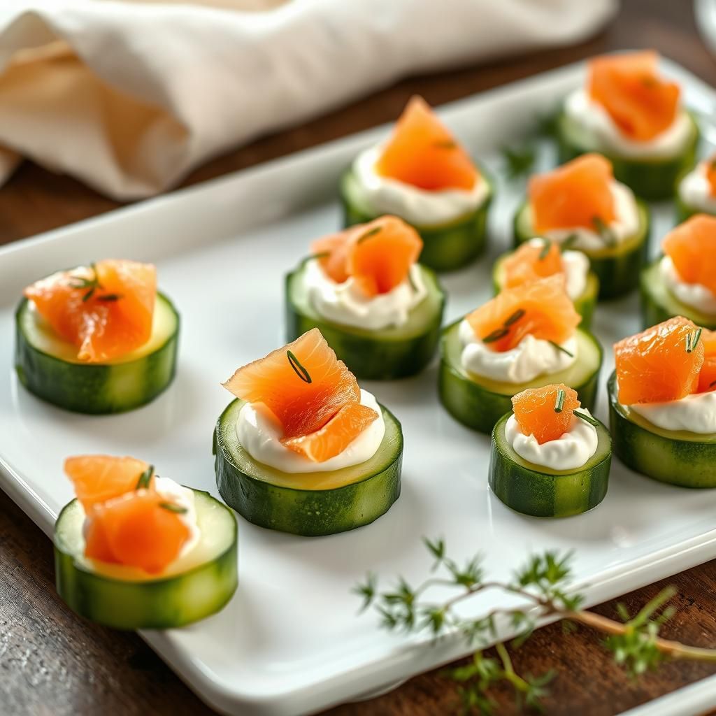 Cucumber Bites with Cream Cheese & Smoked Salmon Arrangement