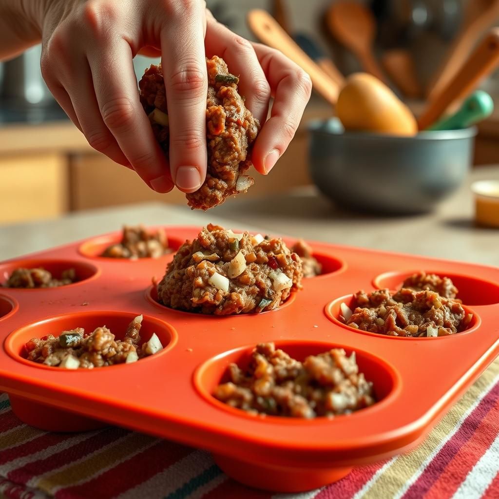 Filling the Muffin Tin with Meat Mixture