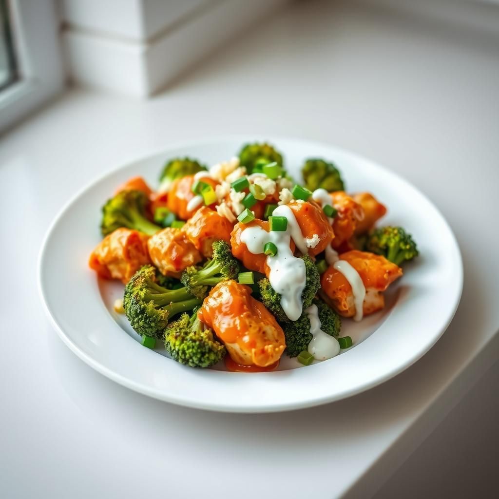 Final Dish of Buffalo Chicken and Ranch Broccoli