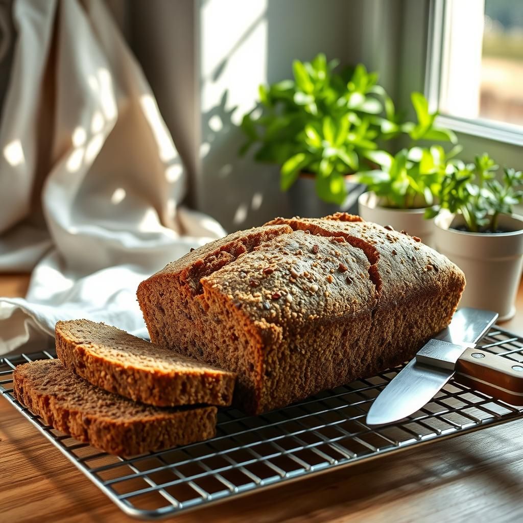 Flaxseed Meal Bread Cooling on a Rack