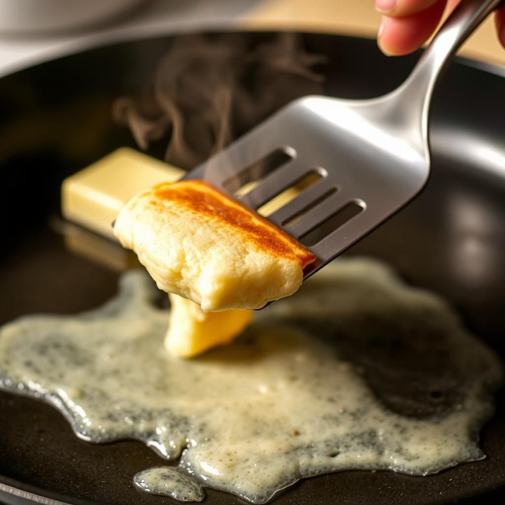 Flipping the Pancakes - Carefully flipping a pancake on the griddle