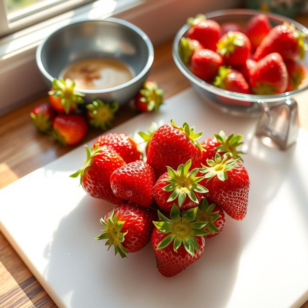 Fresh Strawberries Being Prepared