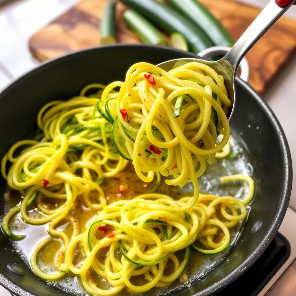 Garlic Butter Zucchini Noodles in the Pan