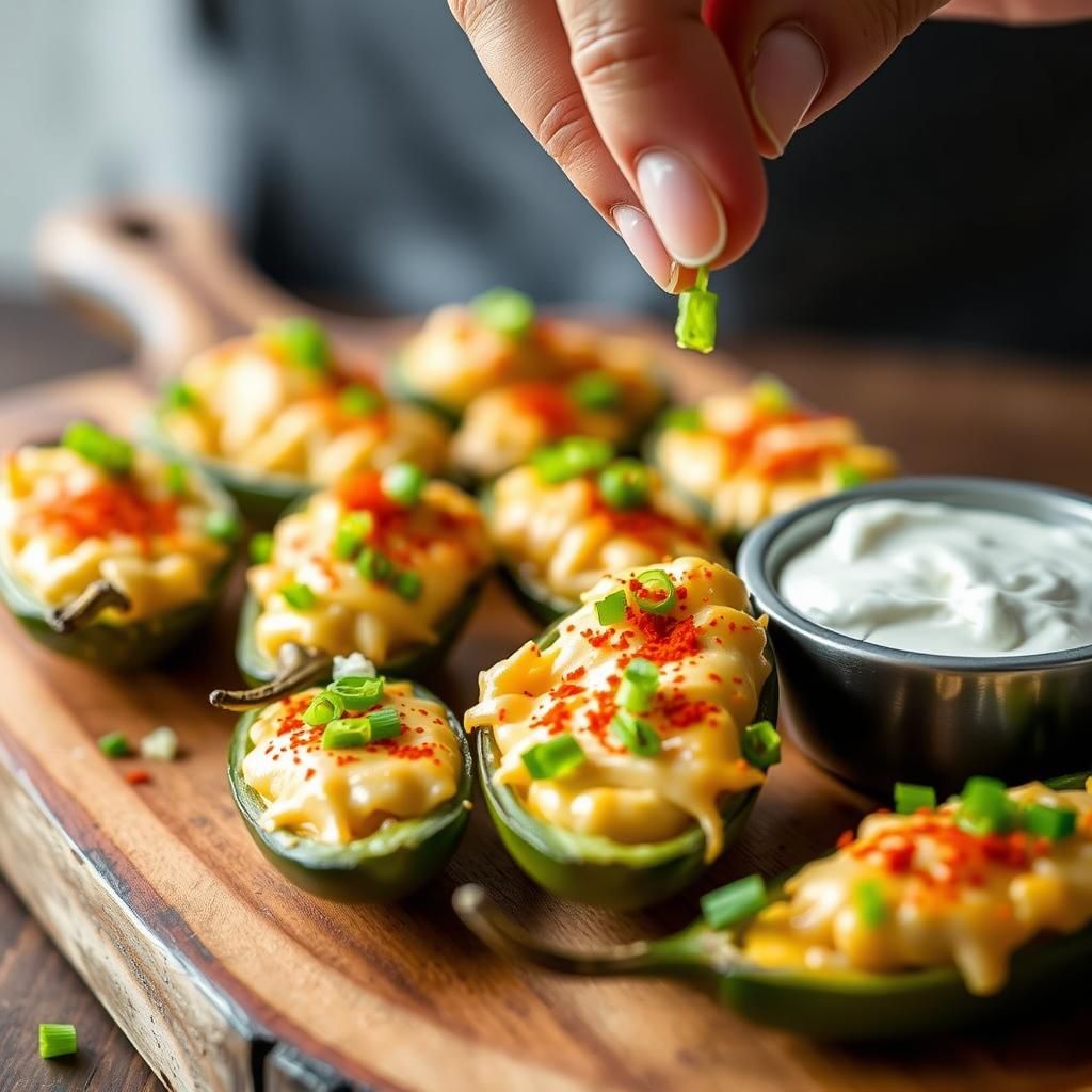Garnishing the Jalapeño Poppers