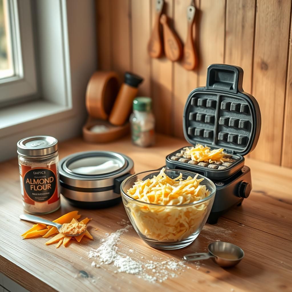 Keto Breakfast Chaffles Cooking Scene