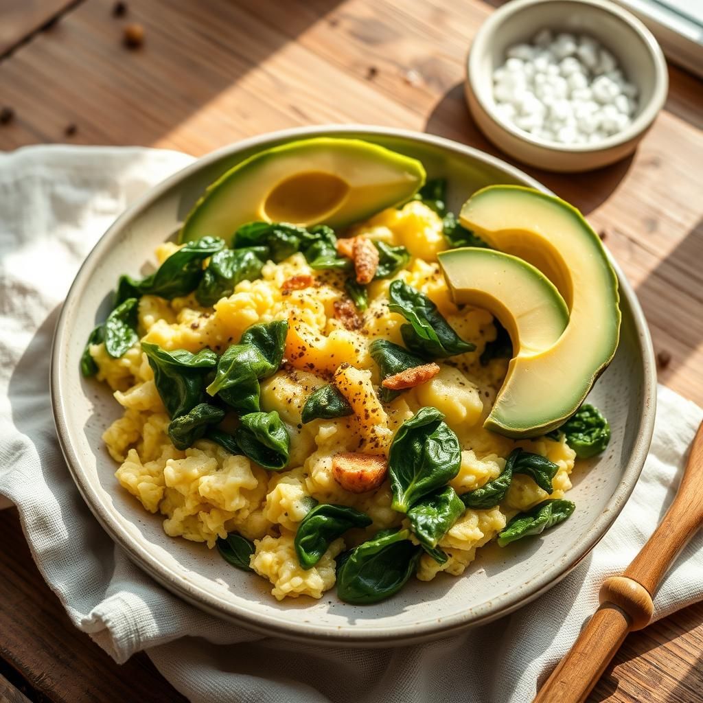 Keto Egg Scramble with Avocado and Spinach