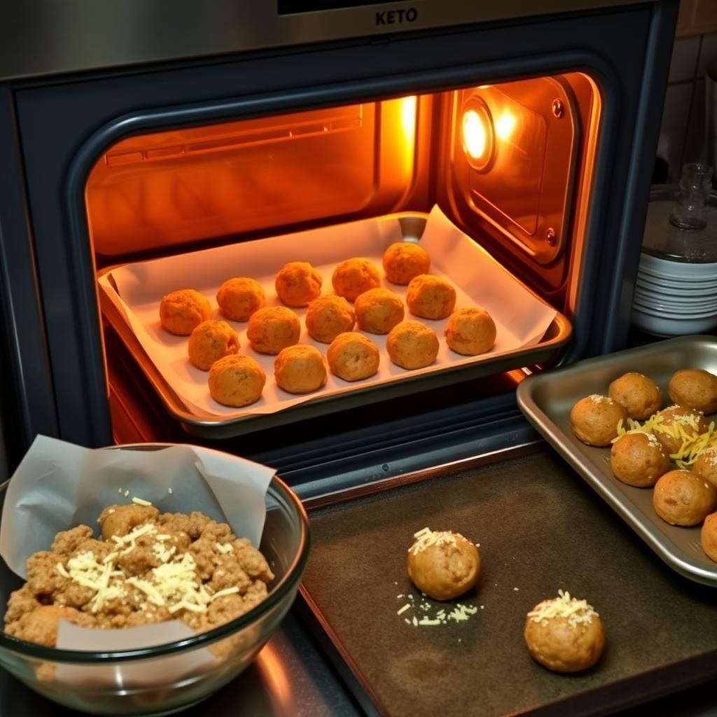 Keto Sausage Balls Baking in the Oven