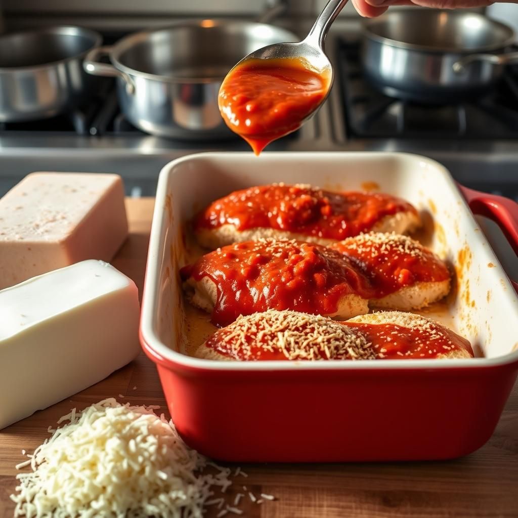 Layering Sauce and Cheese