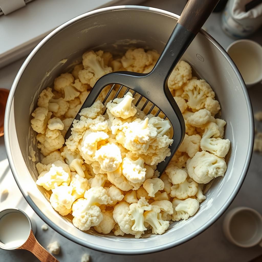 Mashing the Cooked Cauliflower