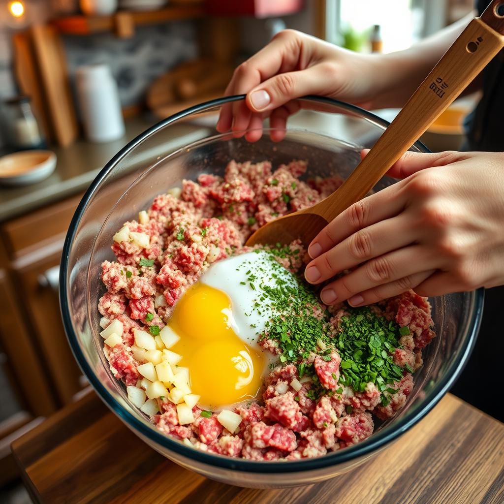 Mixing the Meatloaf Ingredients