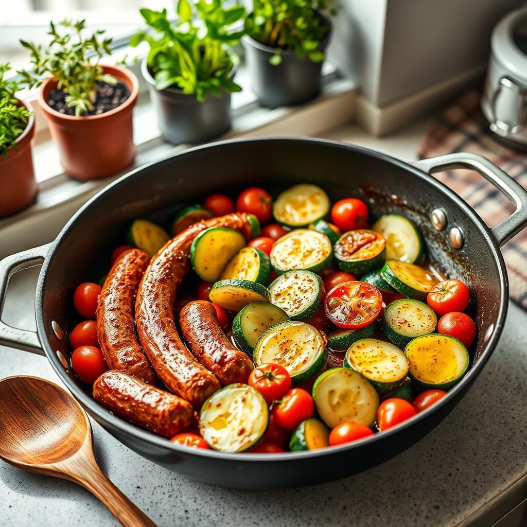 One-Pan Spicy Italian Sausage with Zucchini and Tomatoes - Final dish