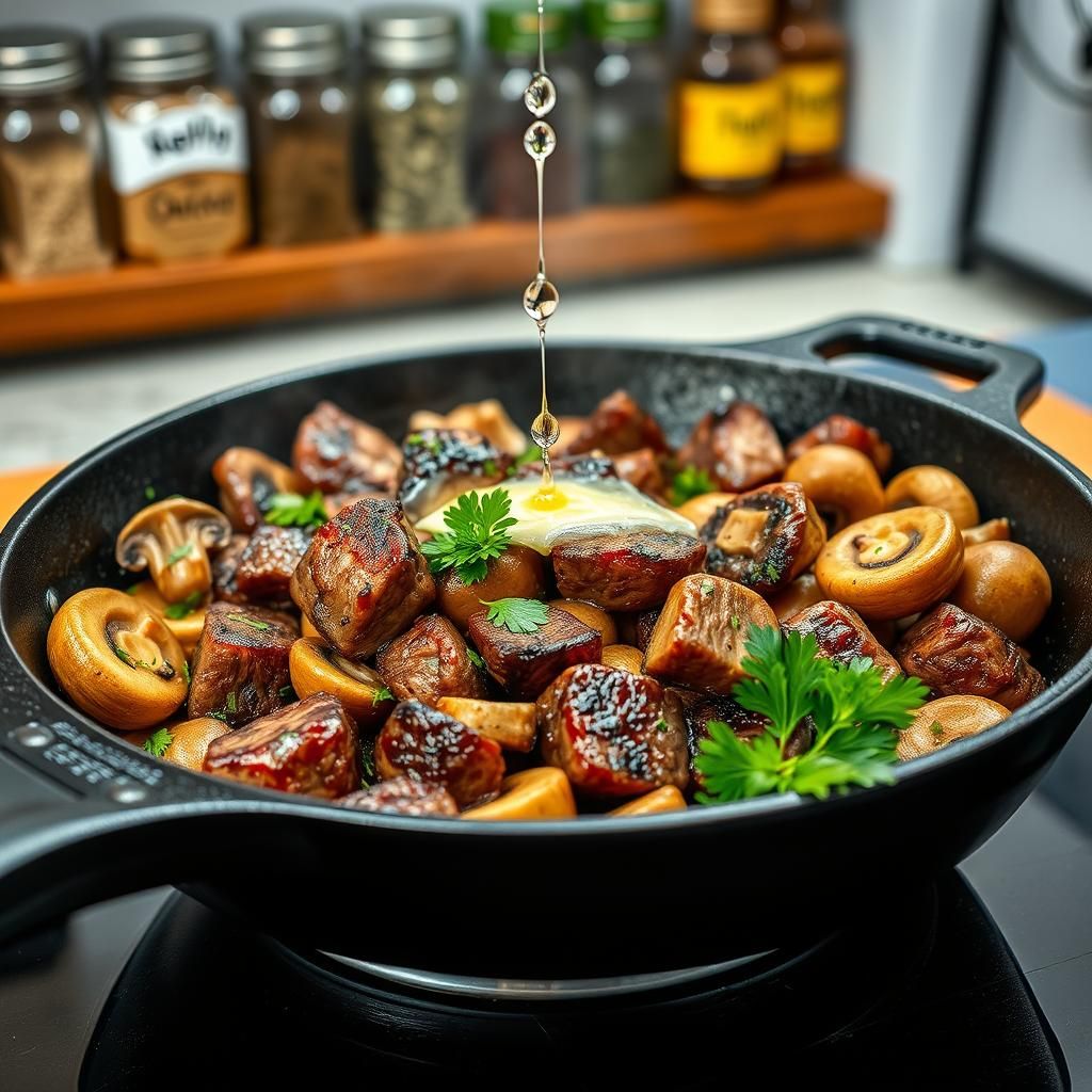 One-Pan Steak Bites & Mushrooms - Cooking process