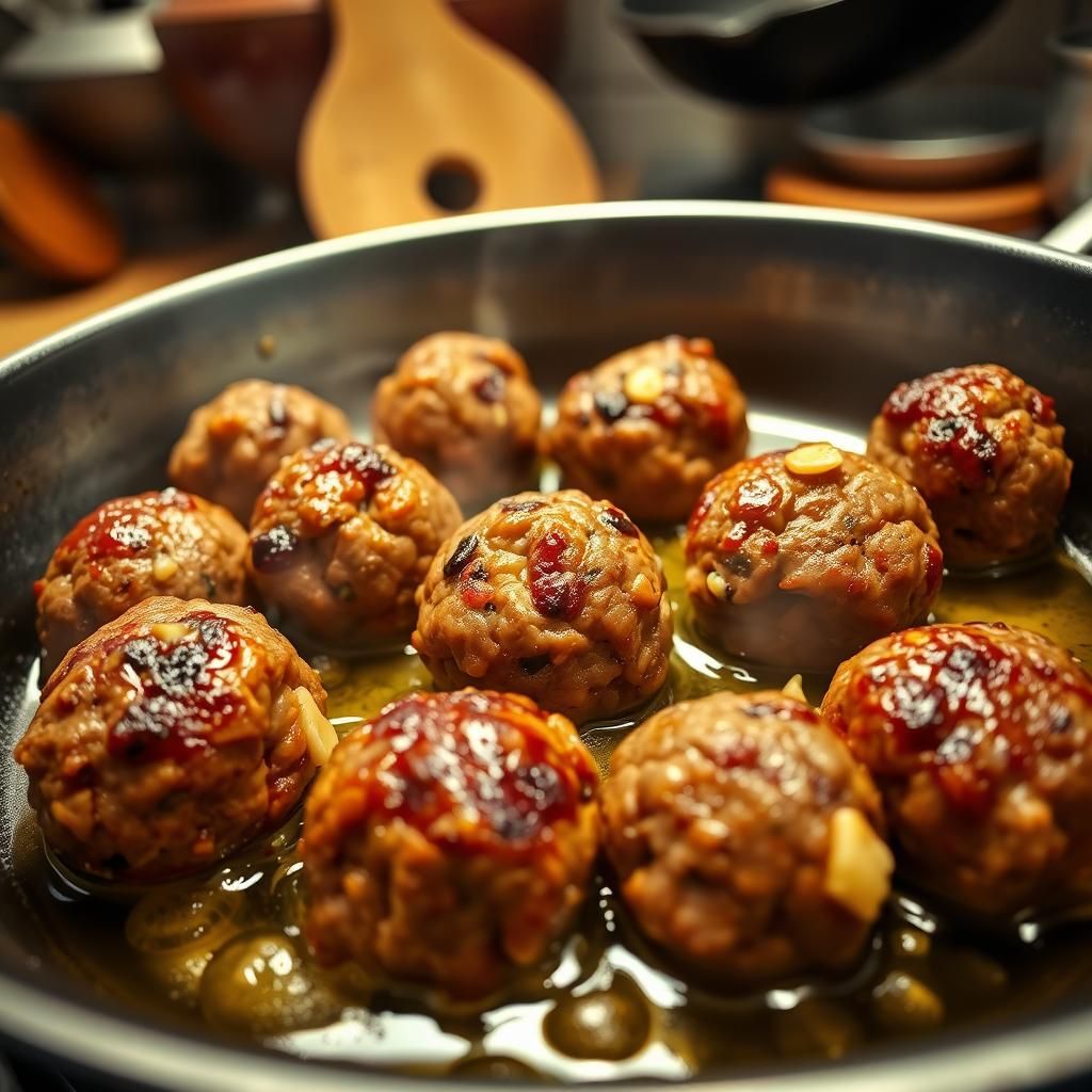 Pan-Frying Keto Meatballs in a Skillet