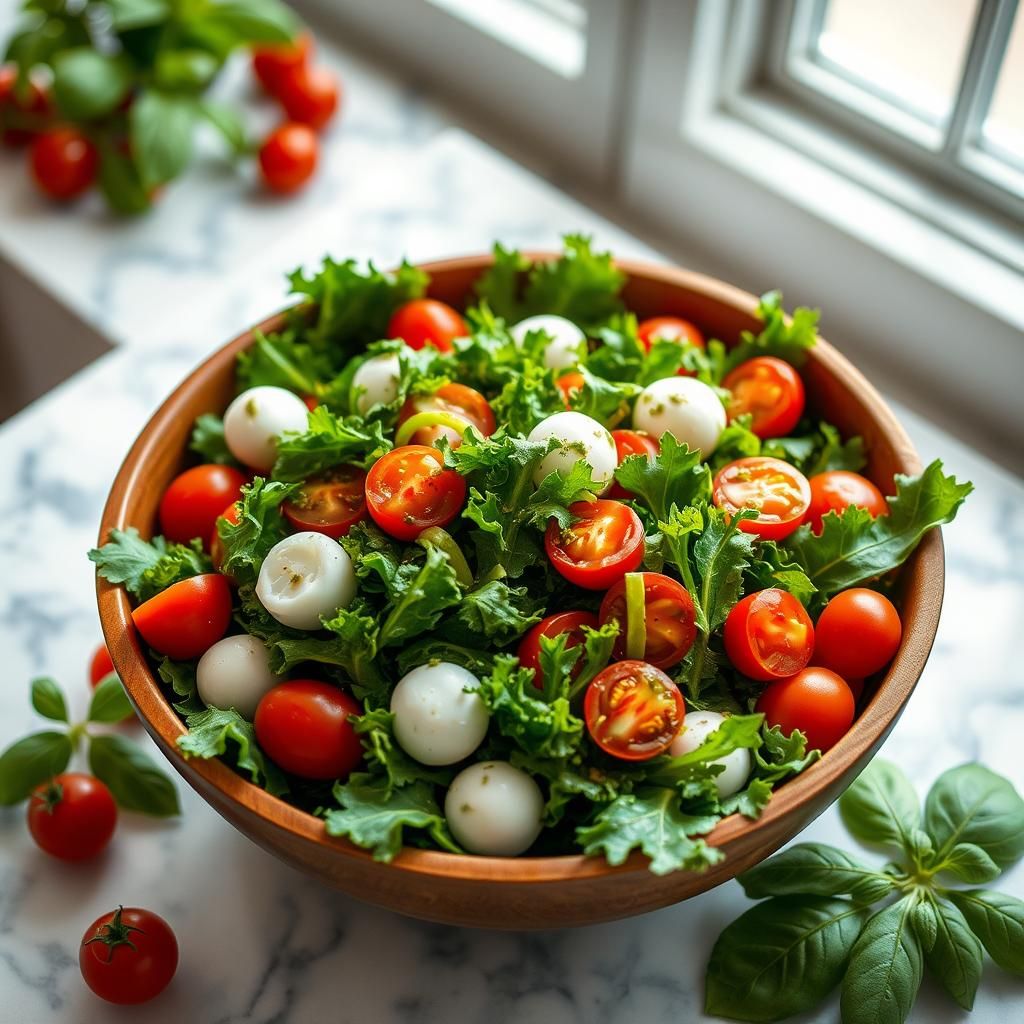 Pesto Kale Salad with Tomatoes & Mozzarella