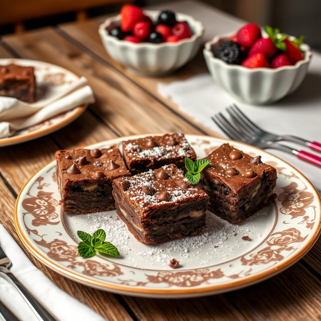 Plating the Brownies - Final dish photo (plated brownies)