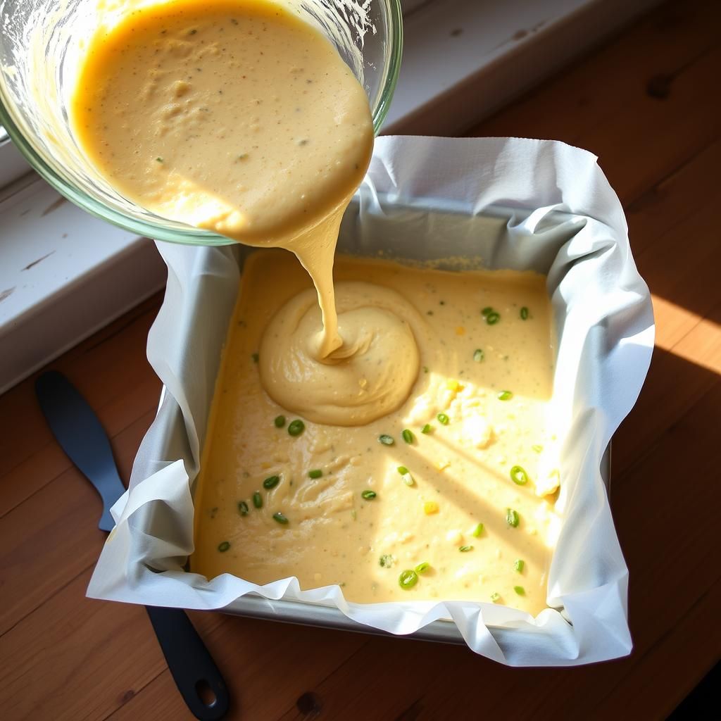 Pouring Batter into Baking Pan