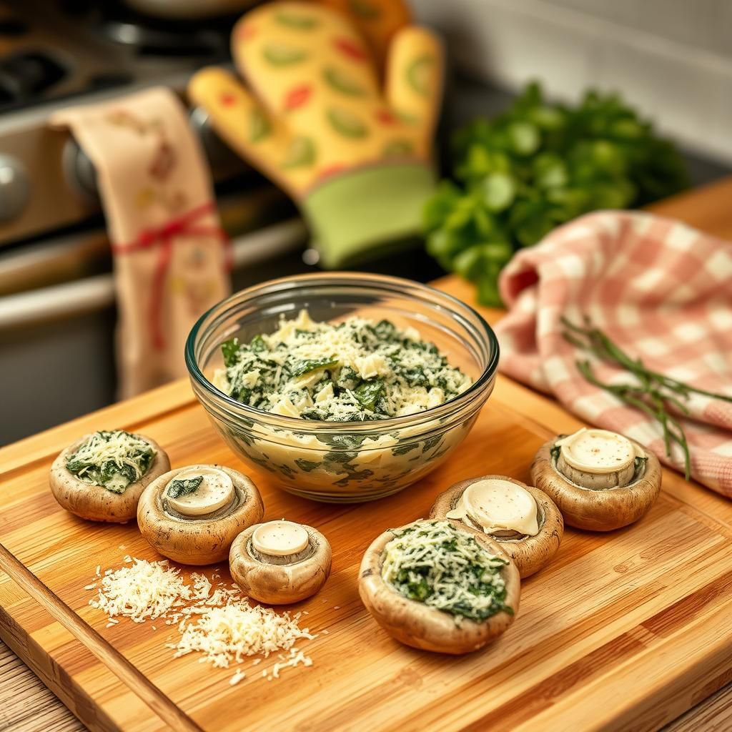 Preparing Stuffed Mushrooms in the Kitchen