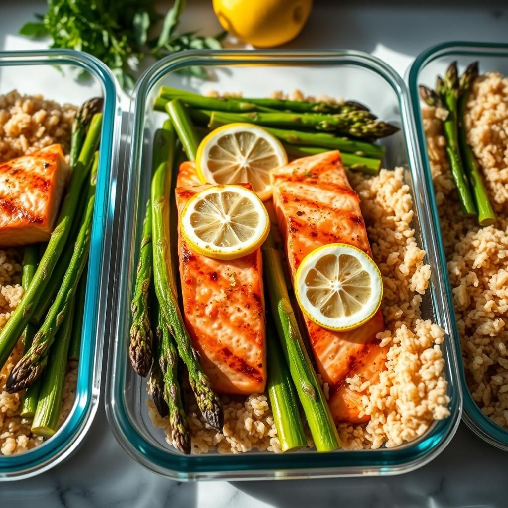 Salmon with Asparagus and Brown Rice