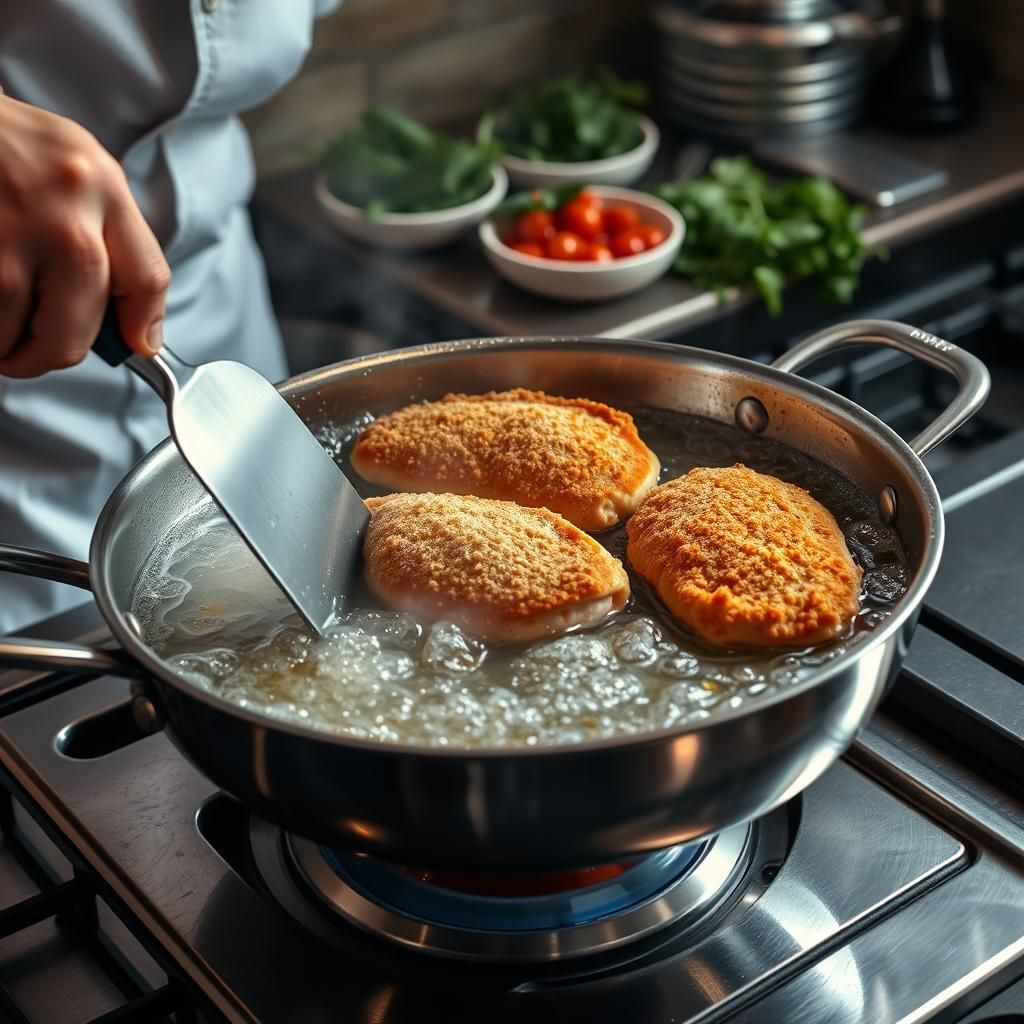 Searing the Breaded Chicken