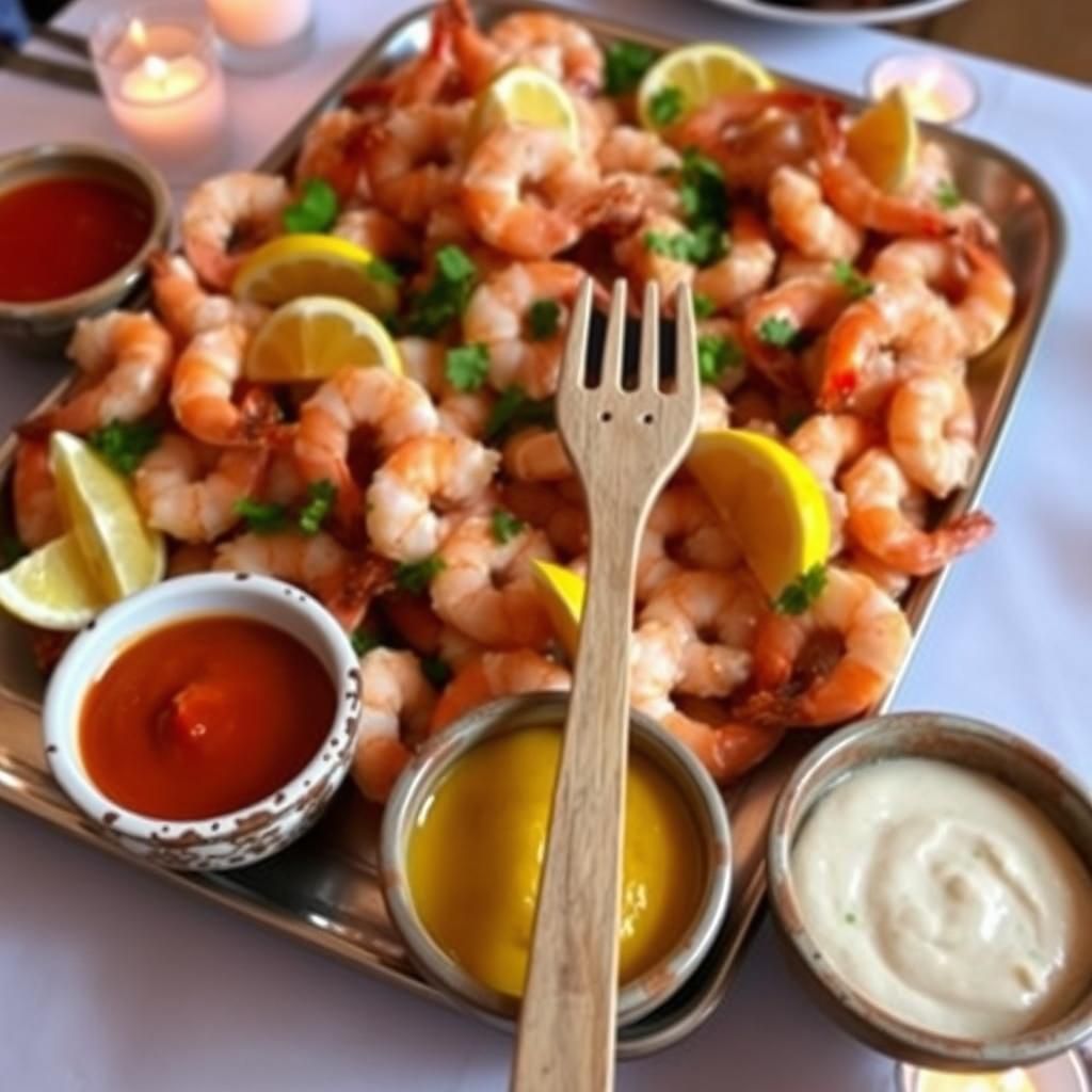 Served Shrimp with Dipping Sauces