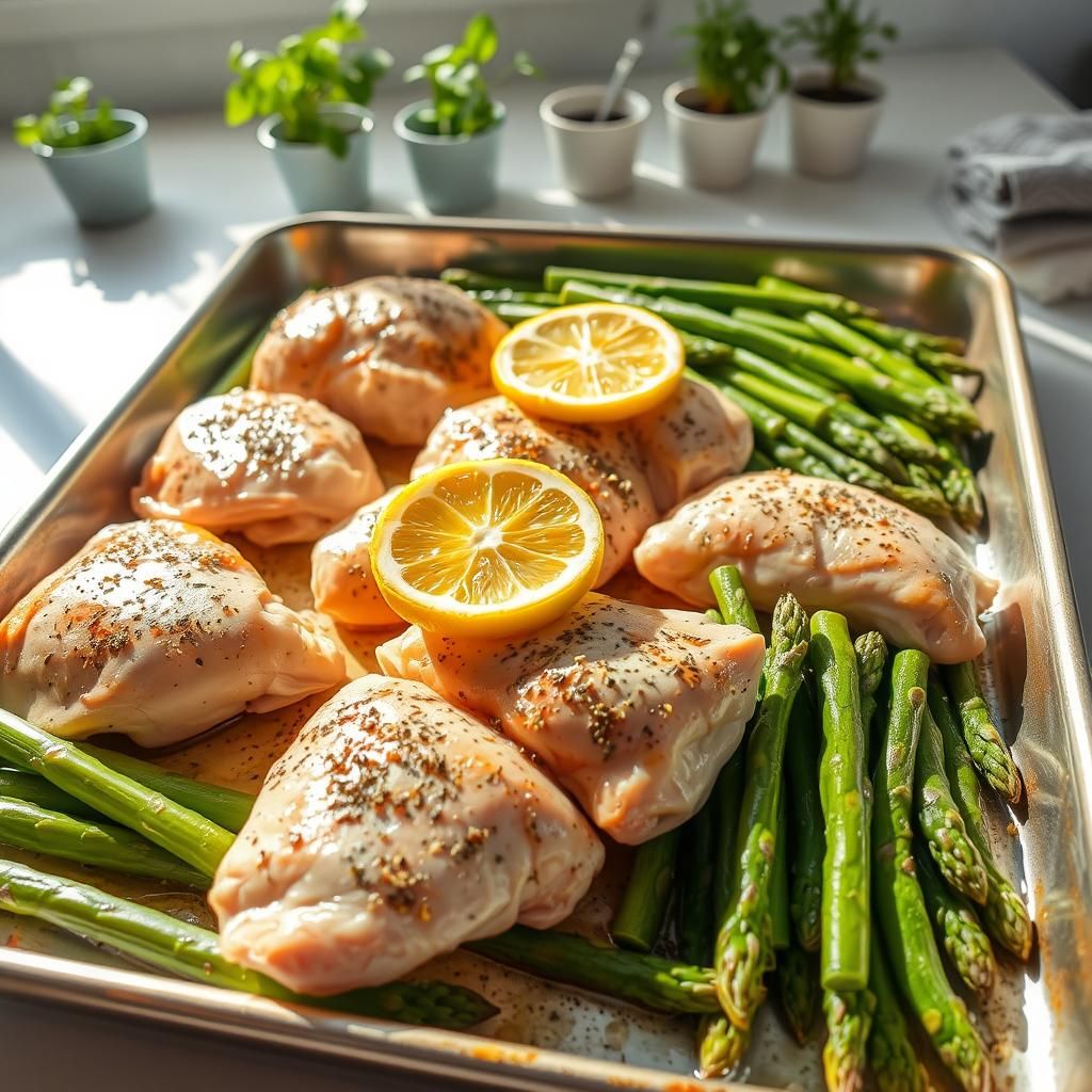 Sheet Pan Lemon Herb Chicken & Asparagus - Final dish