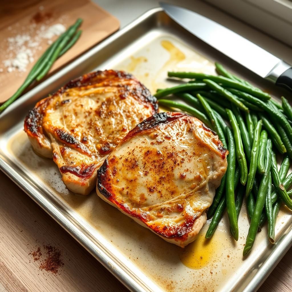 Sheet Pan Pork Chops & Green Beans - Final dish