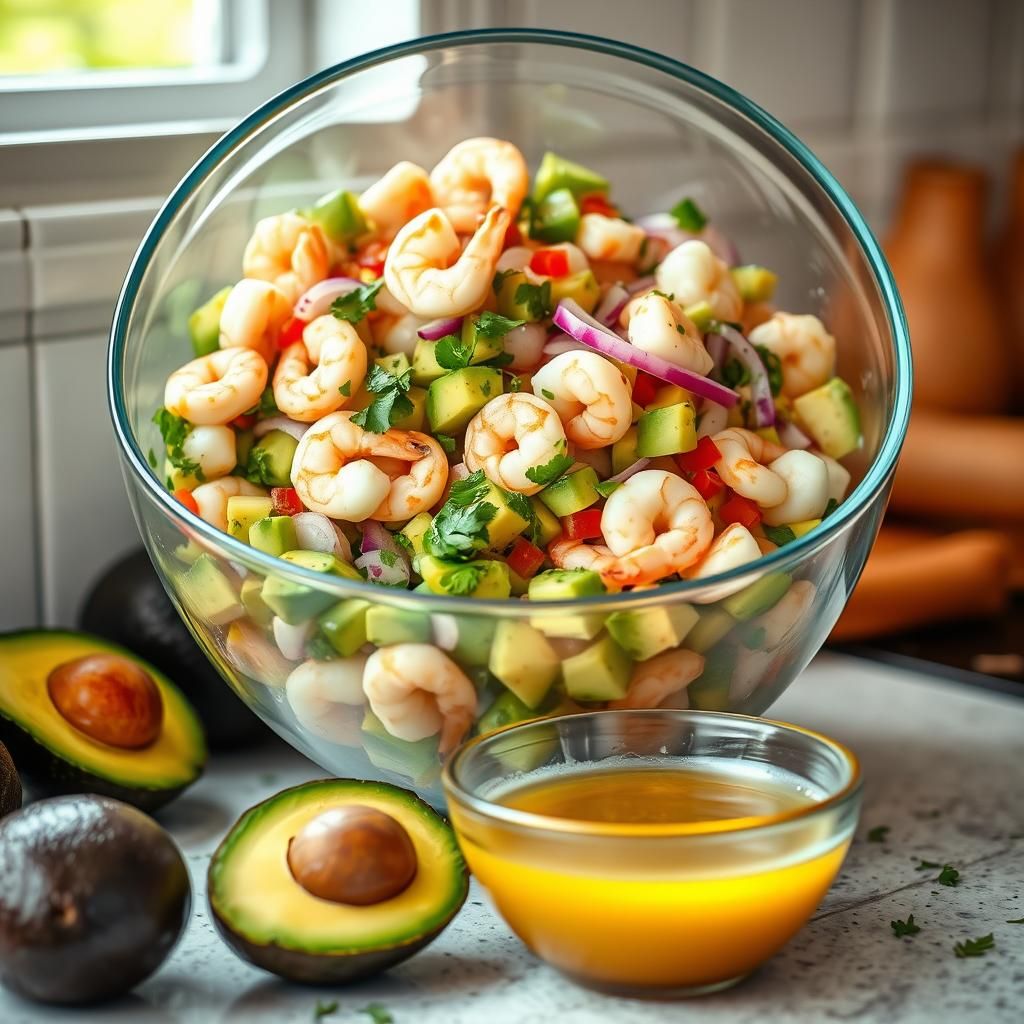 Shrimp and Avocado Salad Mixing