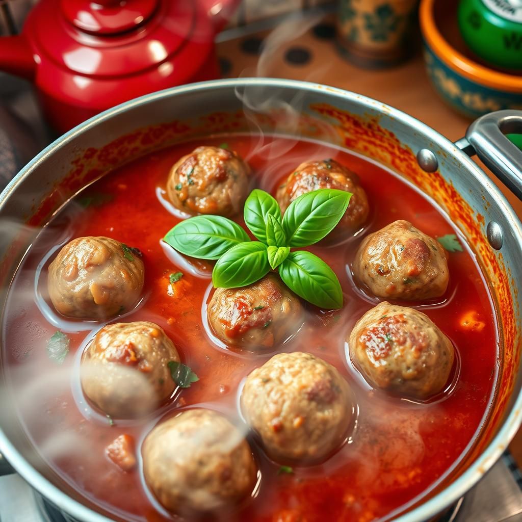 Simmering Meatballs in Sauce