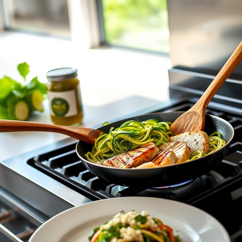 Sizzling Zucchini Noodles with Grilled Chicken