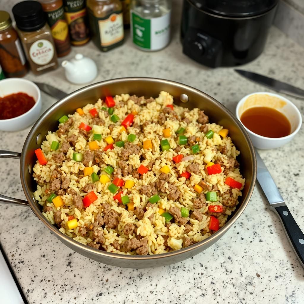 Skillet Ground Beef & Cauliflower Rice - Cooking process