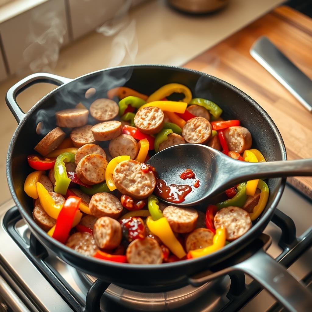 Skillet Sausage & Peppers - Cooking process