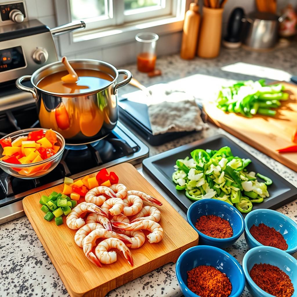 Spicy Shrimp Soup Setup