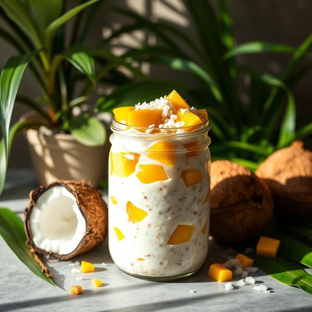 Tropical Paradise in a Jar - Tropical Mango Coconut Overnight Oats