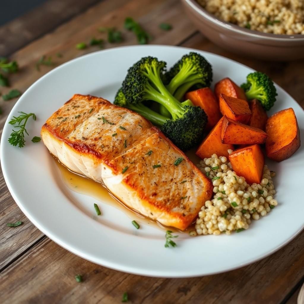 Wholesome Dinner Plate (baked salmon and vegetables)